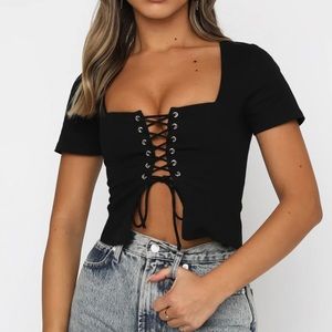 White Fox Boutique Black Lace-Up Top